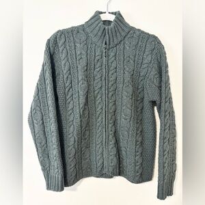 Aran Crafts Dark Green‎ 100% Merino Wool Fisherman Sweater